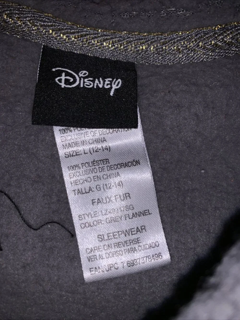 Disney Winnie The Pooh Disney 12-14 Kids Fleece Pullover Sleep Embroidery Gray L